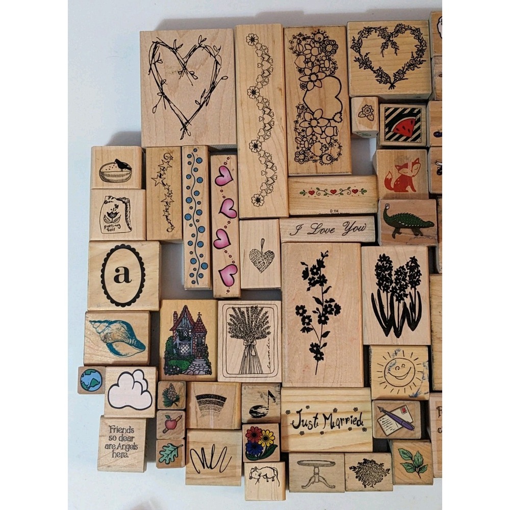 LOT OF 65+ Wood Rubber Ink Stamps Assorted Scrapbooking Cards Teachers READ - Picture 3 of 5